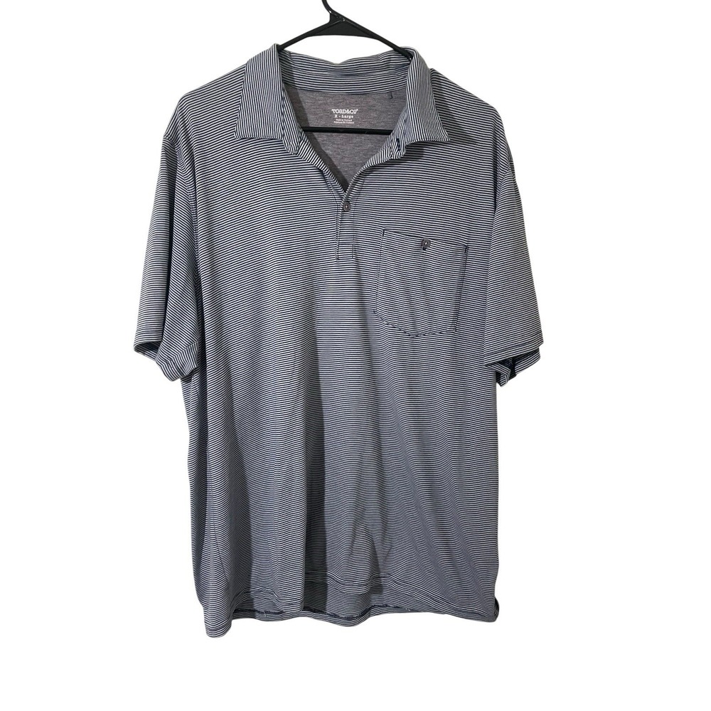 Toad&Co Performance Polo Mens XL Blue White Striped Organic Cotton Golf Preppy